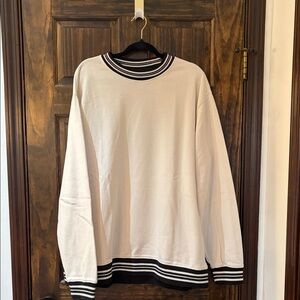 No Boundaries Cream Colored Crewneck Sweater with Black Stripes